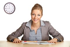 Woman In Suit Sitting At The Desk Stock Images