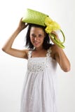 Woman In White Summer Dress With Shopping Bag Royalty Free Stock Photo