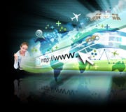 Woman on Laptop with Black Internet Projection stock photography Woman on Laptop with Black Internet Projection stock photography