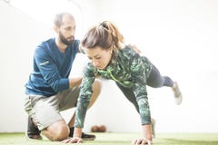 Woman learn with personal trainer stock photos Woman learn with personal trainer stock photos