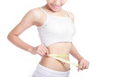Woman look her body and measuring Stock Image Woman look her body and measuring Stock Image
