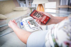 High blood pressure - calling for help with smart phone app Royalty Free Stock Photography High blood pressure - calling for help with smart phone app Royalty Free Stock Photography