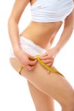Woman Measuring Her Thigh Royalty Free Stock Photography Woman Measuring Her Thigh Royalty Free Stock Photography