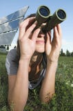 Woman observe on the grass stock photo Woman observe on the grass stock photo