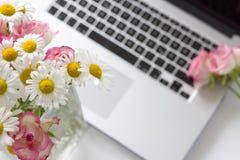 Woman office desk with blossom flowers Royalty Free Stock Image Woman office desk with blossom flowers Royalty Free Stock Image