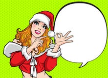 Beautiful santa Woman pointing something and hand up ok action royalty free illustration Beautiful santa Woman pointing something and hand up ok action royalty free illustration
