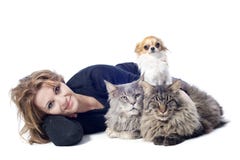 Woman and pets royalty free stock photo Woman and pets royalty free stock photo