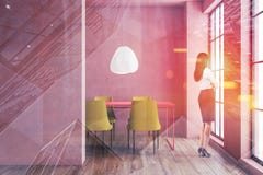 Woman in pink dining room stock illustration Woman in pink dining room stock illustration