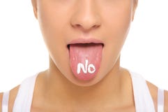 Woman Puts Out The Tongue With An Inscription No Stock Photo