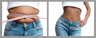 Woman`s body before and after weight loss. Diet concept