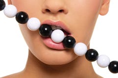 Woman S Lips With Black And White Beads Stock Image