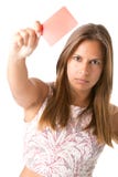 Woman Showing Red Card Stock Photo Woman Showing Red Card Stock Photo