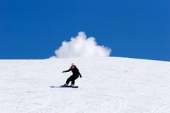 Woman snowboarding on slopes of Pradollano ski resort in Spain royalty free stock photography Woman snowboarding on slopes of Pradollano ski resort in Spain royalty free stock photography