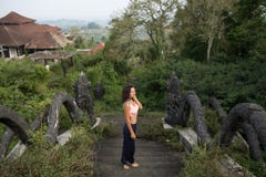 Woman on stone stairs royalty free stock photography Woman on stone stairs royalty free stock photography