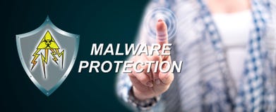 Woman touching a malware protection concept royalty free illustration Woman touching a malware protection concept royalty free illustration