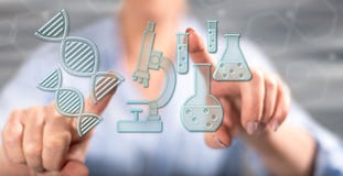 Woman touching a medical research concept stock illustration Woman touching a medical research concept stock illustration