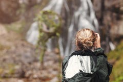 Woman tourist or photographer taking photo Royalty Free Stock Photos Woman tourist or photographer taking photo Royalty Free Stock Photos