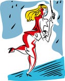 Woman with umbrellas crossing the road on a rainy day. Stock Illustration Woman with umbrellas crossing the road on a rainy day. Stock Illustration