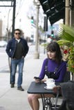 Woman Waiting for a Friend at a Local Sidewalk Cafe royalty free stock image Woman Waiting for a Friend at a Local Sidewalk Cafe royalty free stock image