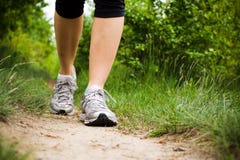 Woman Walking In Forest, Sport Shoes Royalty Free Stock Photography