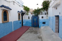 Blue painted walls in Kasbah of the Udayas, Rabat, Morocco royalty free stock photography Blue painted walls in Kasbah of the Udayas, Rabat, Morocco royalty free stock photography