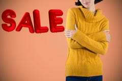 Composite image of woman in warm cloths standing with arms crossed against white background royalty free stock photos Composite image of woman in warm cloths standing with arms crossed against white background royalty free stock photos