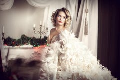 Woman in white feather boa stock photos Woman in white feather boa stock photos