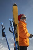 Woman In Winter Jacket By Ski And Poles Outdoors Royalty Free Stock Photos Woman In Winter Jacket By Ski And Poles Outdoors Royalty Free Stock Photos