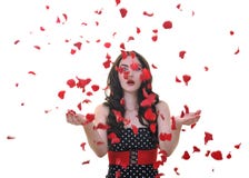 Woman With Falling Rose Petals Royalty Free Stock Photo