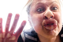 Woman With Fish Mouth At The Window Royalty Free Stock Photos Woman With Fish Mouth At The Window Royalty Free Stock Photos