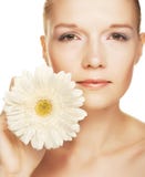 Woman With Gerber Flower Stock Image