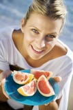 Woman With Pink Grapefruit Royalty Free Stock Image Woman With Pink Grapefruit Royalty Free Stock Image
