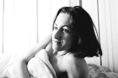 The woman woke up. royalty free stock image The woman woke up. royalty free stock image