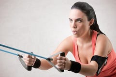 Woman Working Out With Elastic Bands Stock Photography