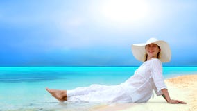 Women On The Sunny Tropical Beach Stock Images Women On The Sunny Tropical Beach Stock Images