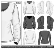 Women's t-shirt design template.Long sleeve stock illustration Women's t-shirt design template.Long sleeve stock illustration