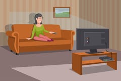 Women Watching TV On Sofa. Evening Watching Television Series. Interior Of The Room With TV And People Sitting On The Couch. Stock Images Women Watching TV On Sofa. Evening Watching Television Series. Interior Of The Room With TV And People Sitting On The Couch. Stock Images