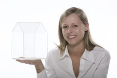 Women With Small House Transparent Hand Stock Photo Women With Small House Transparent Hand Stock Photo
