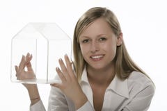 Women With Small House Transparent Hand Royalty Free Stock Photography Women With Small House Transparent Hand Royalty Free Stock Photography