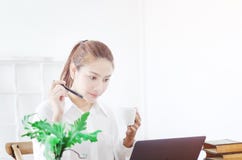 Women are working and happy. royalty free stock image Women are working and happy. royalty free stock image