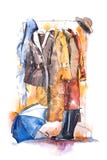 Womens clothing on rack, accessories Fashion outfit. Shopping. royalty free illustration Womens clothing on rack, accessories Fashion outfit. Shopping. royalty free illustration