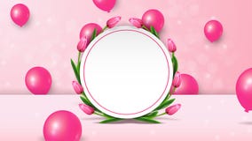 Women`s day sale background with 3d balloons and tulips with empty space. stock illustration Women`s day sale background with 3d balloons and tulips with empty space. stock illustration