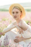 Wonderful portrait of girl in light dress in lavender field on sunset royalty free stock images Wonderful portrait of girl in light dress in lavender field on sunset royalty free stock images