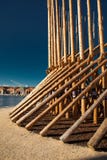 Wood architecture installation in the Arsenale port, Venice, Italy