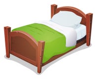 Wood Bed With Green Blanket