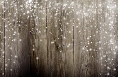 Wooden Background With Falling Snow Royalty Free Stock Images