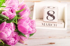Wooden Block with International Womens Day Date, 8 March royalty free stock images Wooden Block with International Womens Day Date, 8 March royalty free stock images