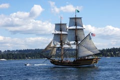 The wooden brig, Lady Washington, sails on Lake Washington Stock Photos The wooden brig, Lady Washington, sails on Lake Washington Stock Photos