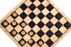 Wooden checkerboard with checkers spaced isolated on white royalty free stock images Wooden checkerboard with checkers spaced isolated on white royalty free stock images