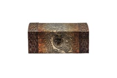 Wooden chest with forging on white background royalty free stock photography Wooden chest with forging on white background royalty free stock photography